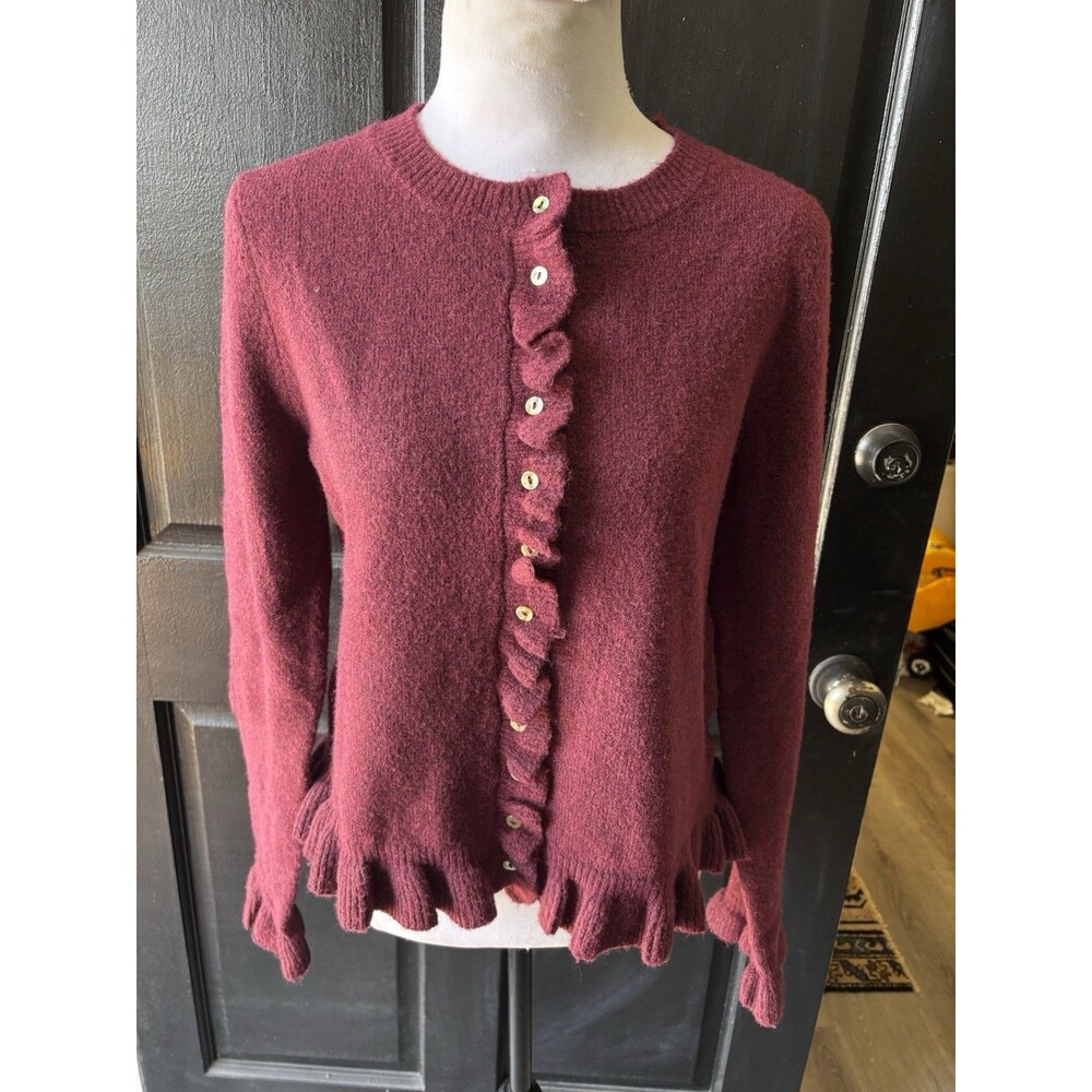 Edit Jason Wu Nordstrom Ruffle Cardigan Burgundy Coquette Romantic Feminine M